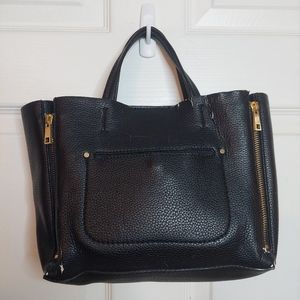 Ann Taylor Black Pebbled Faux Leather Mini Tote Satchel Handbag Minimalist Chic